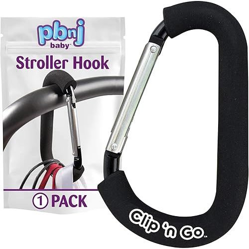 Stroller Hooks for Hanging Diaper Bags - Mommy Stroller Clip and Stroller Accessories Organizer Hook - Large Carabiner Clips for Mom Purse Shopping Grocery Bag and Accessory - (1 Pack)