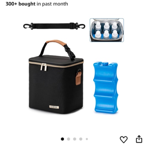 Breastmilk Cooler Bag with Ice Pack Fits 6 Baby Bottles Up to 9 Ounce, Baby Bottle Bag with Shoulder Strap for Nursing Mom Daycare, Black