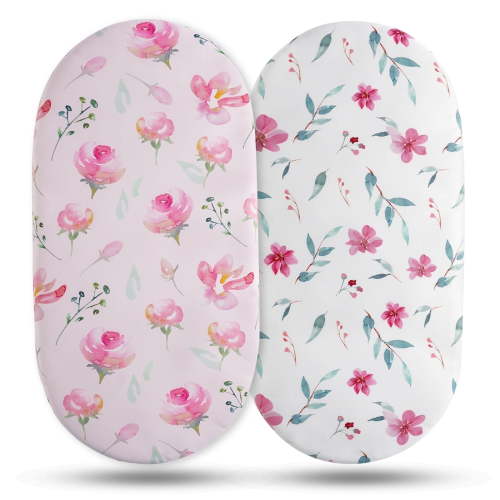 Gllquen Baby Bassinet Sheets 2-Pack Set for Newborn Infants Baby Boy Girls 32"X16", Pink Floral