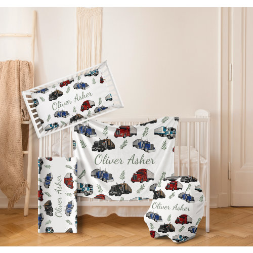 SEMI TRUCK Baby Blanket Tractor Trailer Crib Sheet Boy Personalized Baby Shower Gift Baby Boy Nursery Bedding Trucking Rig Name Blanket — —