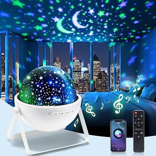 Mubarek Kids Night Light - Bluetooth Music, 48 Lighting Modes, Auto Timer, Star Projector for Bedroom