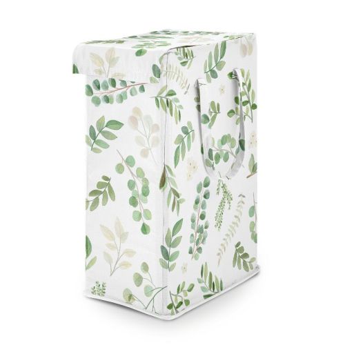 Sweet Jojo Designs Gender Neutral Unisex Foldable Laundry Hamper With Handles Botanical Green And White