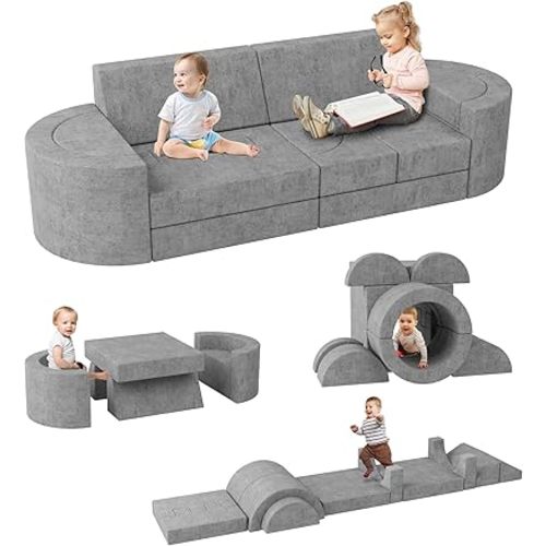 16pcs Modular Kids Play Couch, Extra Large Toddler Kids Sofa for Fun Play Time or Comfy Lounging, 1000+DIY Convertible Foam Fort Building Set for Playroom & Nursery