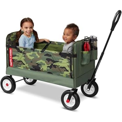 Radio Flyer 3-in-1 Camo Folding Wagon for Kids, Garden, & Cargo, Green Collapsible Wagon