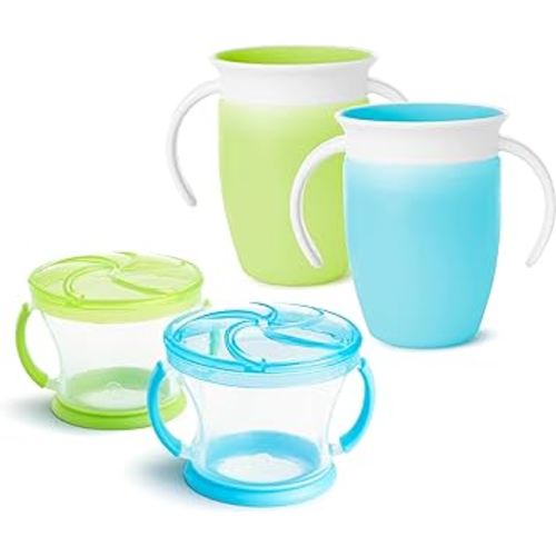 Munchkin® Miracle® 360 Trainer Cup and Snack Catcher, 4 Piece Set, Blue/Green