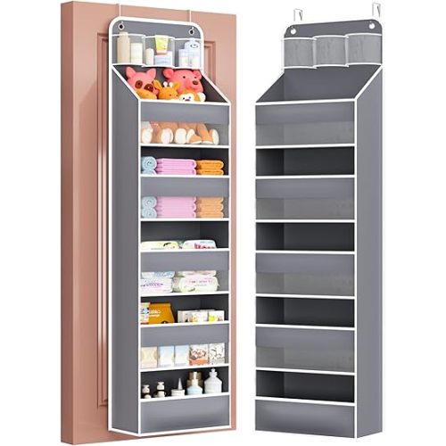 Over Door Organizer for Bedroom,Nursery,Bathroom,Dorm,Pantry, Closet - 5 Tier 44 lb Load Behind Door Storage, Back of Door Hanging Holder Bag - 1 Pack,Grey