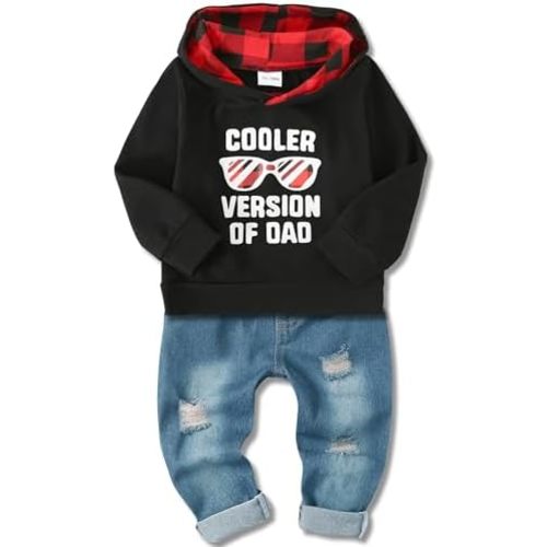 YALLET Toddler Baby Boy Clothes, Long Sleeve Letter Hoodies Top+Ripped Denim Pants 2pcs Fall Winter Outfit Sets