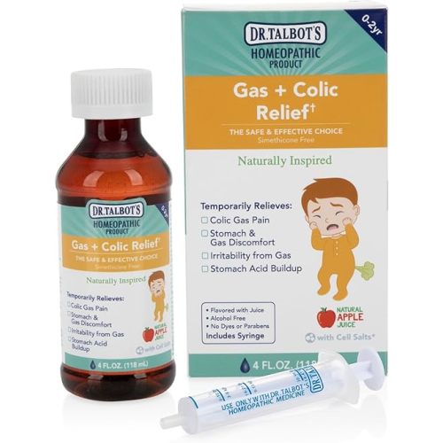 Dr. Talbot's Gas + Colic Relief Liquid Medicine, Naturally Inspired, for Infants, Includes Syringe, Apple Juice Flavor, 4 Fl Oz