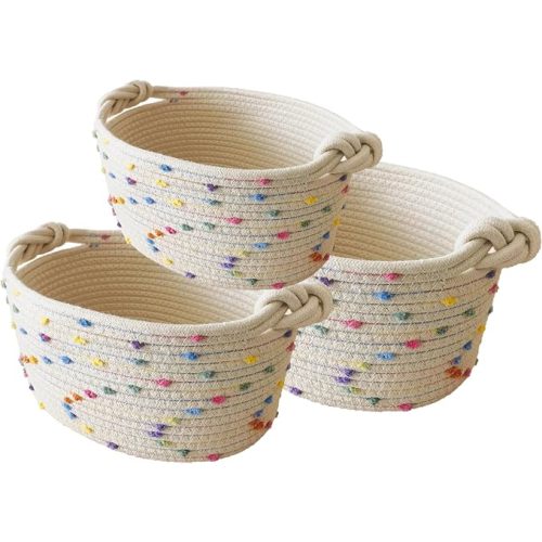 3pcs Small basket, Cute Woven Basket Decorative Bin for Storage
