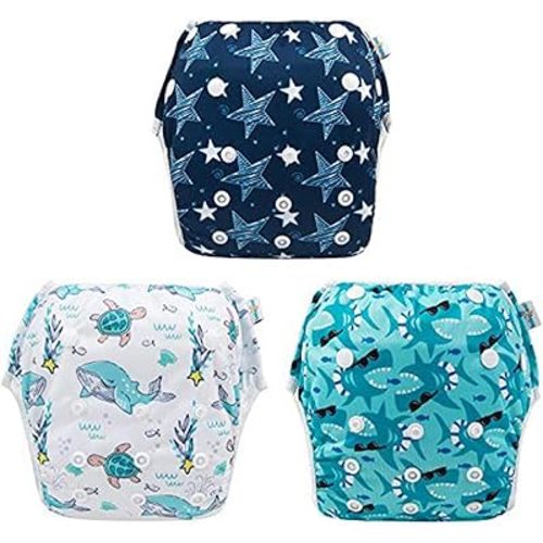 Babygoal Baby & Toddler Boy and Girl Swim Diapers, Reusable Adjustable Washable One Size Fits 6M-3T Gifts and Swimming Lessons 3 Pack 3ZSD07