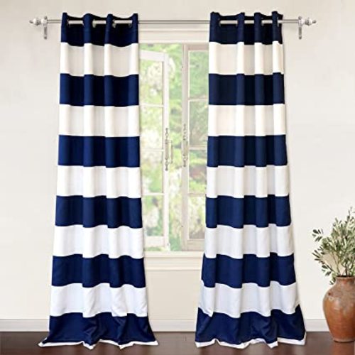 DriftAway Mia Stripe Room Darkening Grommet Unlined Window Curtains 2 Panels Each 52 Inch by 84 Inch Navy - 52"x84"