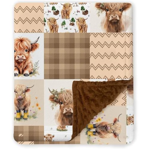 Highland Cow Baby Blanket, Western Minky Blankets for Boys Girls, Nursery Room Decor, Soft Warm Lightweight Nursery Bed Blanket for Newborn Toddlers Son Daughter