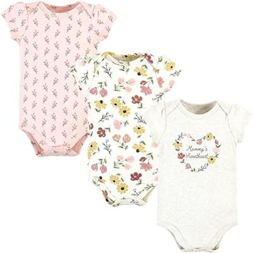 Hudson Baby Cotton Short Sleeve Bodysuits, 3 Pack Shirt