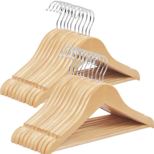 SONGMICS Kids Wooden Hangers 20 Pack, Solid Wood Baby Hangers, Children's Coat Hangers with Pants Bar, Shoulder Notches, Swivel Hooks, 12.6 x 7.5 Inches, Natural and Silver UCRW06NL