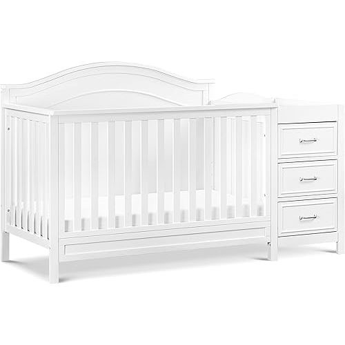DaVinci Charlie 4-in-1 Convertible Baby Crib with Toddler Bed, Daybed, Full-Size Bed Conversion - Changing Table Combo with Extra Storage - Easy to Assemble - 4 Adjustable Mattress Heights - White