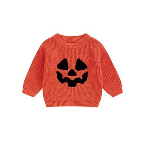 Toddler Baby Boy Girl Halloween Outfit Knit Chunky Pumpkin Sweaters Crew Neck Pullover Sweatshirt Tops Fall Winter Clothes