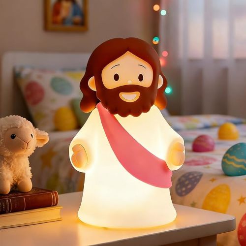 Jesus Night Light Rechargeable Bedside Night Light Dimmable Silicone LED Light Ideal for Religious Gatherings, Gifts for Sunday School, Baptism Presents, Easter Egg Decorations (Pink)