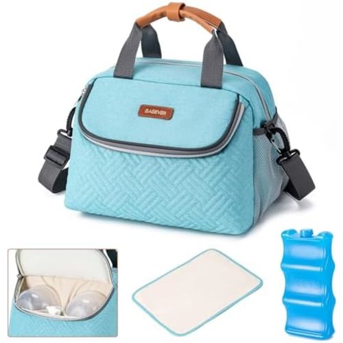 Breastmilk Cooler Bag with Ice Pack Fits 6 Baby Bottles up to 9 Ounce, Wearable Breast Pumps Cooler Bag for Nursing Mom Daycare, Work, Travel- Aqua