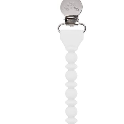 Itzy Ritzy Silicone Pacifier Clip; 100% Silicone Pacifier Strap with Clip Keeps Pacifiers, Teethers & Small Toys in Place; Features One-Piece Design & Silicone Cord, White