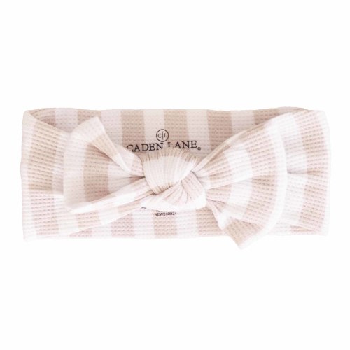 Latte Stripes Waffle Knit Large Bow Headwrap