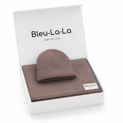 Bleu La La Luxe Collection 100% Organic Luxury Knit Baby Blanket + Hat Set - Milk Chocolate