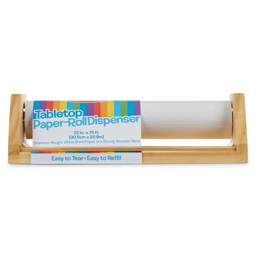 Melissa & Doug Wooden Tabletop Paper Roll Dispenser With White Bond Paper (12 inches x 75 feet)