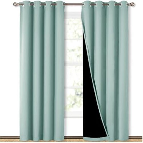 NICETOWN Aqua Blue 100% Blackout Curtain Set, Thermal Insulated & Energy Efficiency Window Draperies for Guest Room, Full Shading Panels for Shift Worker and Light Sleepers, 52W x 84L, 2 PCs