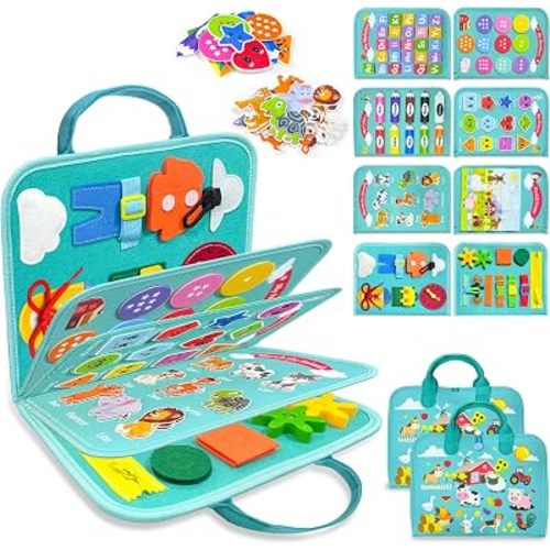 Walenty Busy Board Montessori Toys for Toddler Boy Girl Birthday Gifts, Busy Book Sensory Learning Toys for Toddlers, Educational Activities Airplane Car Travel Toy for Toddlers