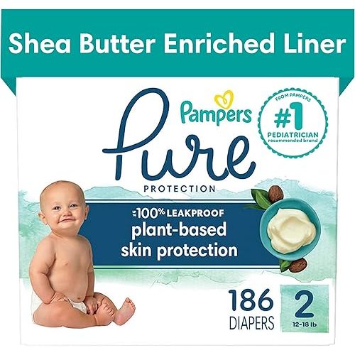 Pampers Pure Protection Diapers - Size 2, One Month Supply (186 Count), Hypoallergenic Premium Disposable Baby Diapers