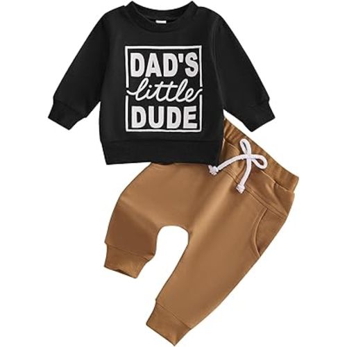 Kupretty Toddler Baby Boy Fall Winter Clothes Letter Graphic Long Sleeve Sweatshirt Pullover Tops + Joggers Pants Outfit Set