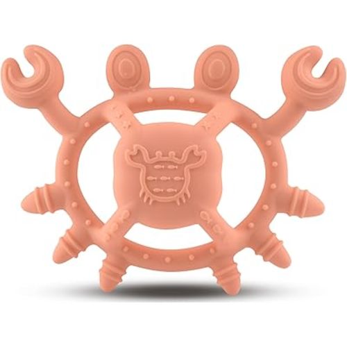Silicone Baby Teether, Silicone Soothes Babies’ Sore Gums, Infant Front and Back Teething Relief Toy, BPA Free, Easy-to-Hold, Little Sea Crab Shape, 3M+ – Orange Red