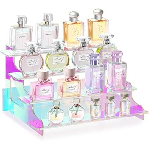 Lifewit 4 Tier Iridescent Display Risers Stand, Plastic Risers for Display, Plastic Perfume Organizer, Display for Figures, Cupcake, Dessert, Desktop Stand for Organization and Decor, 1 Pack, 12 Inch