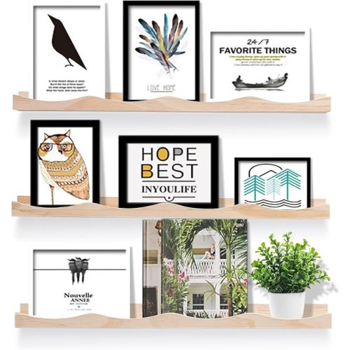 AZSKY Floating Bookshelf for Kids, Cloud Picture Ledge Shelf Natural 23.6 Inches Nursery Book Shelves Set 3, Baby Book Shelf for Kids Room, Toddler Room, Nursery Decor