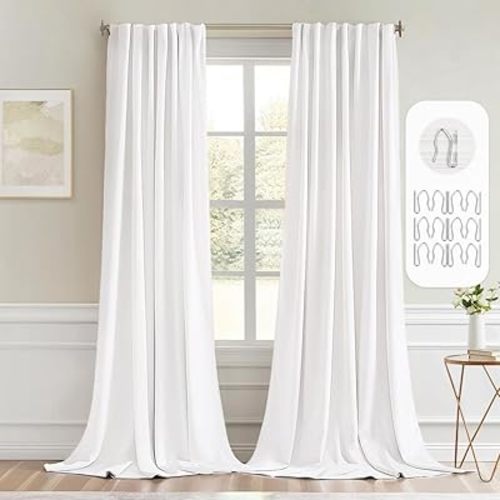 MIULEE Pure White Back Tab Light Blocking Curtains 72 Inch Length 2 Panels Set for Living Room Bedroom Privacy, Rod Pocket/Pinch Pleat Thermal Insulated Room Darkening Pleated Blackout Drapes