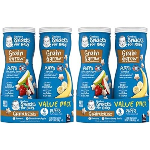Gerber Baby Snacks Puffs Variety Pack, Banana & Strawberry Apple, 1.48 Ounce - 2 count of four packs, Package may vary, 1.48 Ounce (Pack of 8)