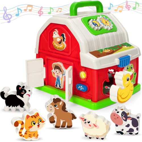 Toys for 1 2 3 Year Old Boys Girls, Farm Animal Toys with Musical for Kids | Musical Learning Toy, Shape Sorting Educational Toy for Baby 12-18 Months, Fine Motor Skills, Christmas Birthday Easter Gifts