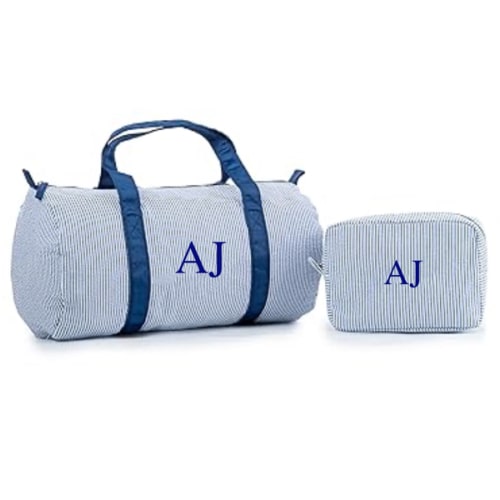 Personalized Kids Seersucker Travel Bag & Small Items Bag