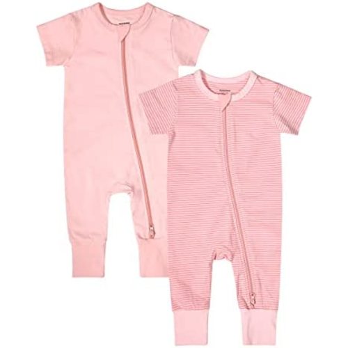 Teach Leanbh Baby Boys Girls 2-Pack Romper Jumpsuits Cotton 2 Way Zipper Short Sleeve Footless Sleep and Play 3-24 Months