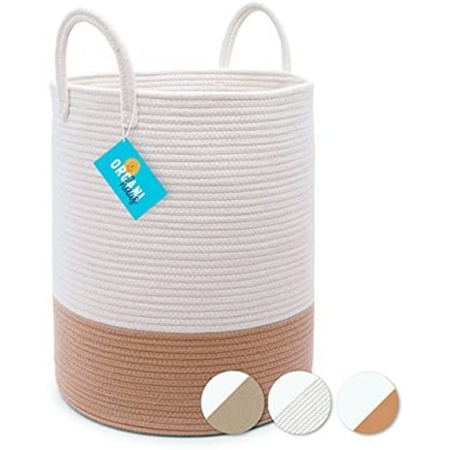 OrganiHaus Large Blanket Basket | Cotton Rope Basket for Storage | Baby Laundry Basket with Handles | Woven Storage Basket | Towel Baskets for Bathroom | Boho Laundry Basket | Toy Bin - Honey (15x18)