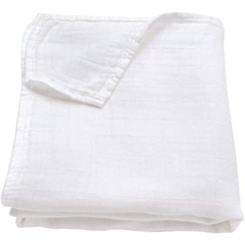 Ali+Oli Muslin Swaddle Blanket for Baby (White) Large 47" x 47" Soft Rayon Made from Bamboo & Organic Cotton, Machine Washable Receiving Blanket Wrap for Newborn to Toddler