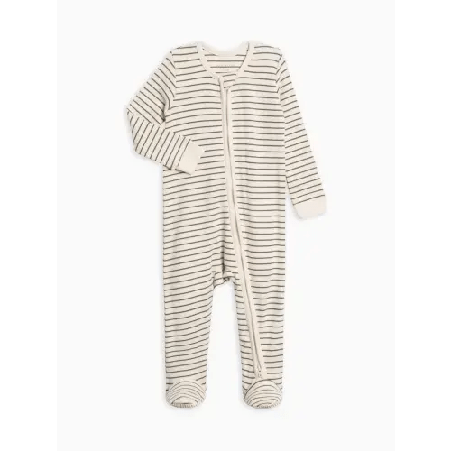 Kit Ribbed Zipper Sleeper - Olive Stripe