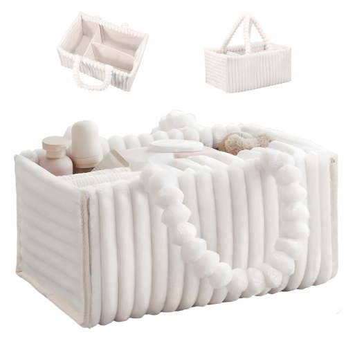 Grusce Diaper Caddy Organizer, Nursery Storage Bin Basket with Handle, Lint Diaper Changing Organiser Suitable for Indoor Outdoo