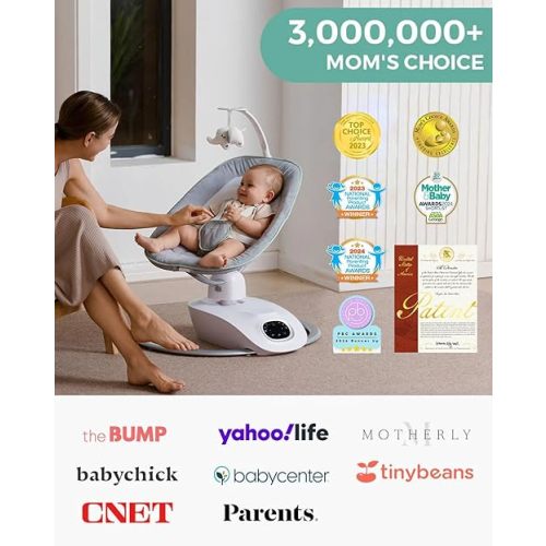 Momcozy CocoSway 3D-Motion Baby Swing for Infants to Toddlers, 6 Motion Modes & 4 Speeds, 180° Rotating Seat, Remote Control, Reclining Seat with 5-Point Harness, 8 Preset Lullabies, Grey