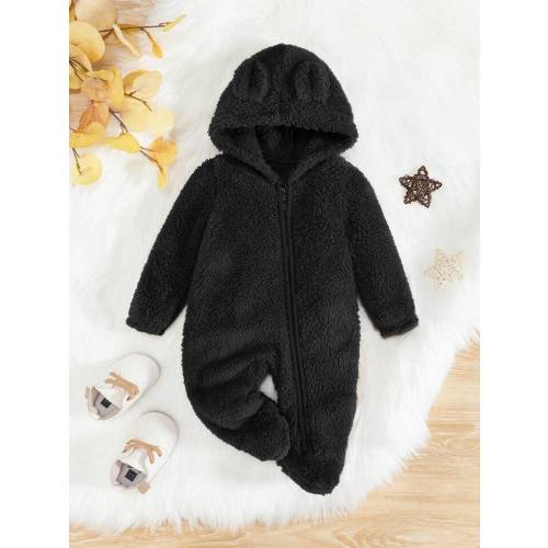 SHEIN Baby Boy 3D Ear Design Hooded Zipper Flannel Sleep Jumpsuit | SHEIN USA
