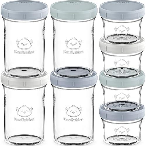 KeaBabies 4pk 8oz & 4pk 4oz Glass Baby Food Containers - Leak-Proof, Microwavable Small Baby Glass Jars with Lids, Baby Food Storage Containers, Baby Snack Containers, BPA-Free Baby Food Jars (Slate)