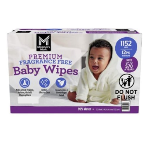 Member's Mark Premium Baby Wipes, Fragrance Free, 12 pk., 1152 Wipes - Sam's Club