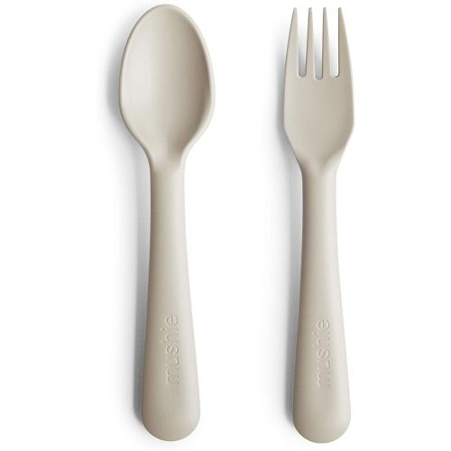 mushie Flatware Fork and Spoon Set for Kids | Made in Denmark (Ivory) - (Ivory) Fork/Spoon
