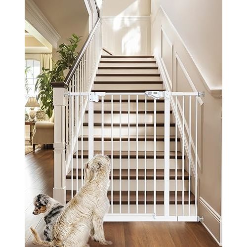 InnoTruth Dog Gate for Stairs, 29-39.6" Width Baby Gate for Doorways, 36" Tall One Hand Opening with Auto Close Pet Gate for The House, White