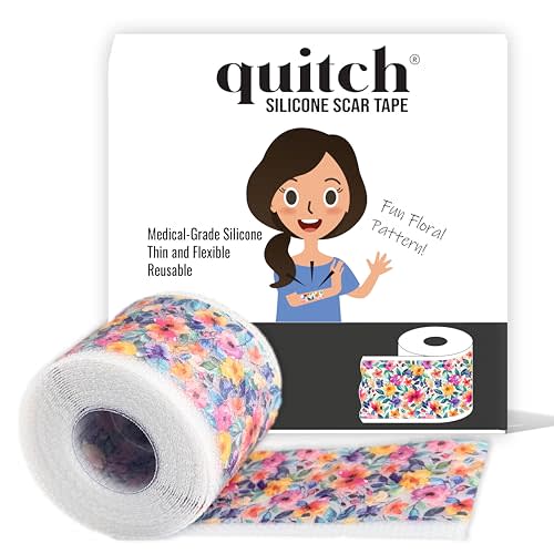 Quitch Silicone Scar Sheets for Surgical Scars, Silicone Scar Tape, C Section Recovery Must Haves, Tummy Tuck Recovery Must Haves, Postpartum Essentials Scar Treatment (Floral) 4x150cm