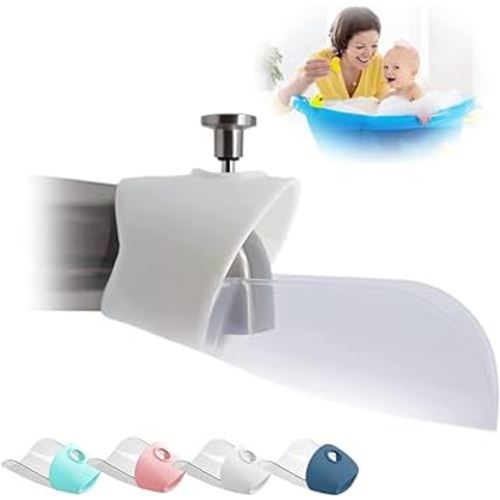 Bath Helper - Bath Tub Faucet Extender - Guides Water Directly from Faucet to Baby Bath Tub Without Excessive Water Waste and Splashing (Clear White)